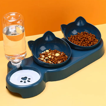 🐾 3-in-1 Cat Bowl Set with Water Feeder – Comfort, Health & Convenience!