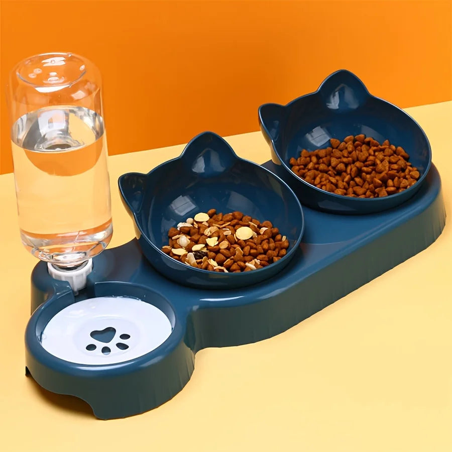 🐾 3-in-1 Cat Bowl Set with Water Feeder – Comfort, Health & Convenience!