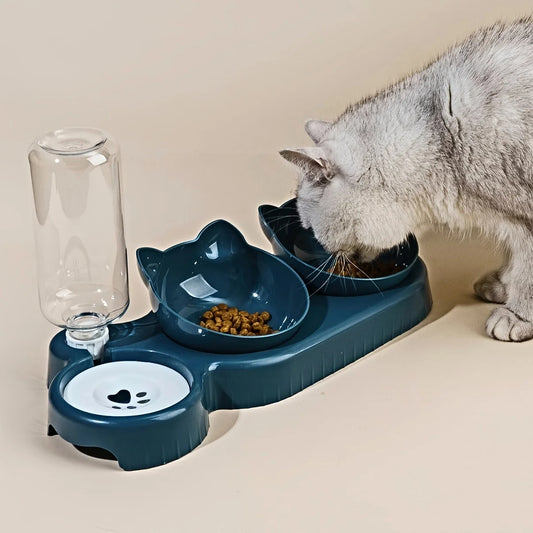 🐾 3-in-1 Cat Bowl Set with Water Feeder – Comfort, Health & Convenience!